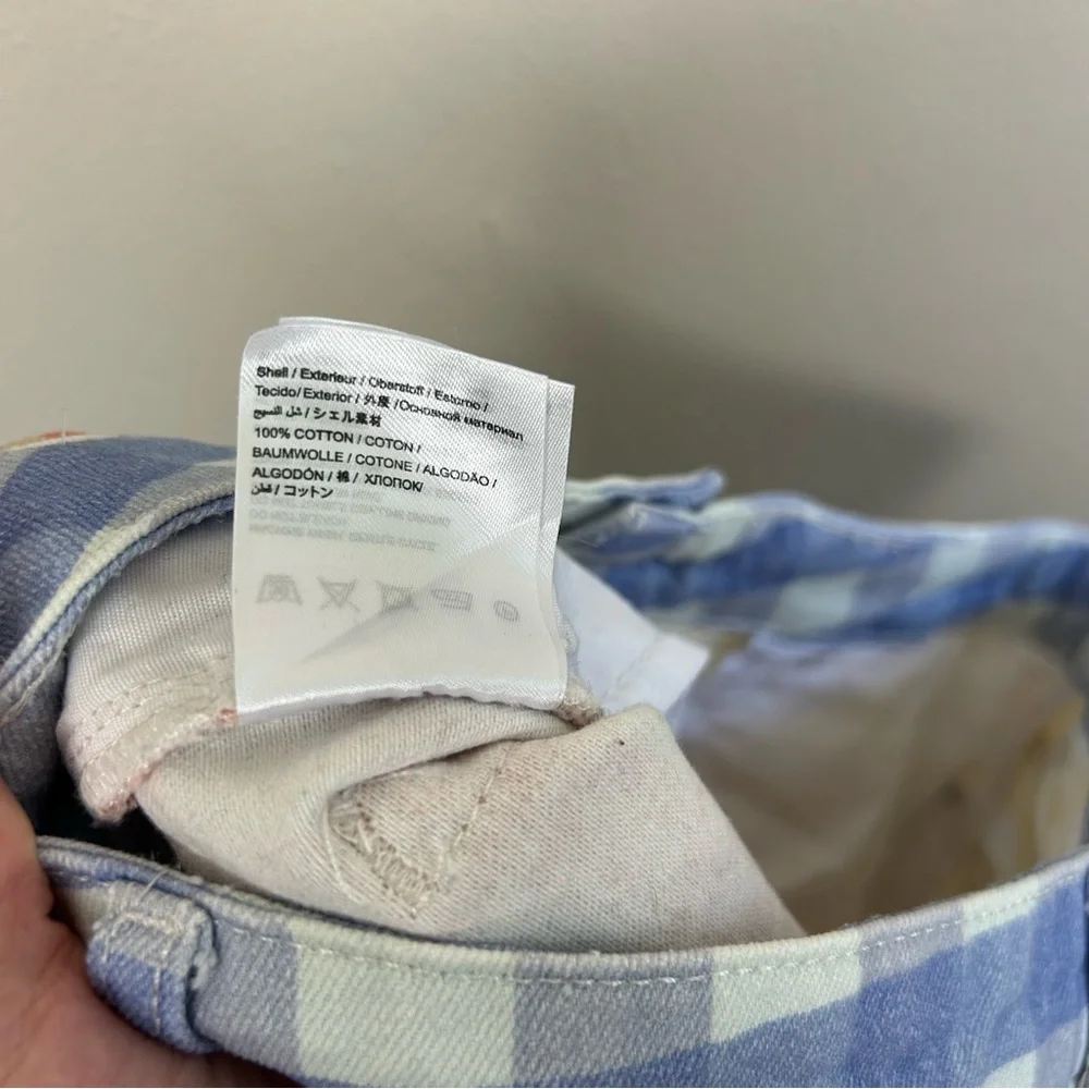 Farm Rio Gingham High Rise Shorts Size Small Red Blue Yellow Denim Cut Off - Picture 12 of 12